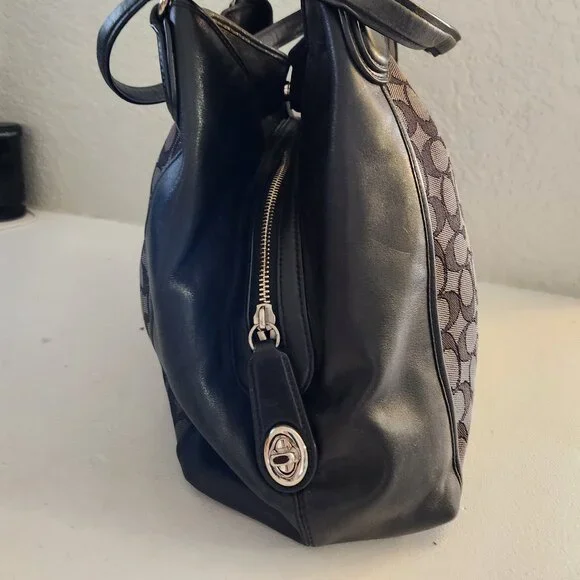 Euc Coach Edie Signature Jacquard Black & Gray Shoulder Bag